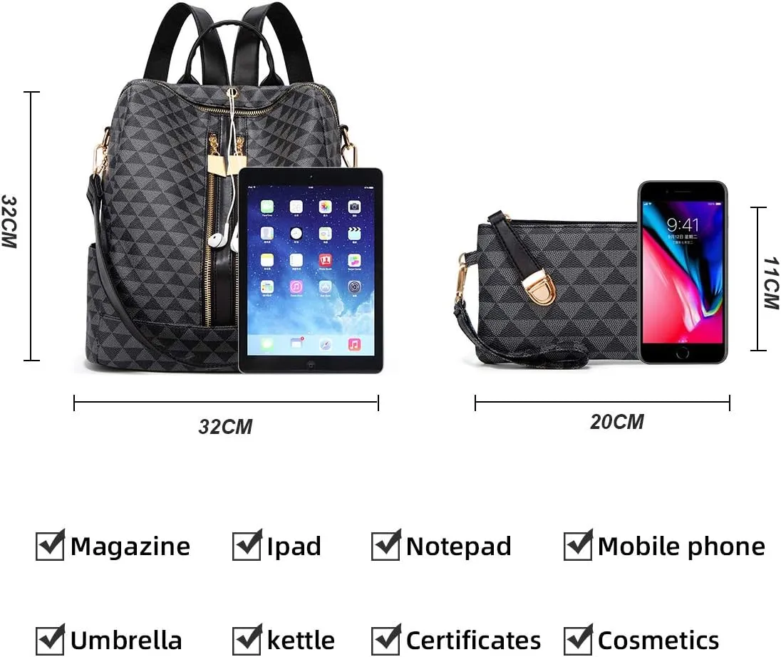 Makes Backpack Purse for Women PU Leather Travel Satchel Handbag Convertible Design Bag with Purse 2 Piece