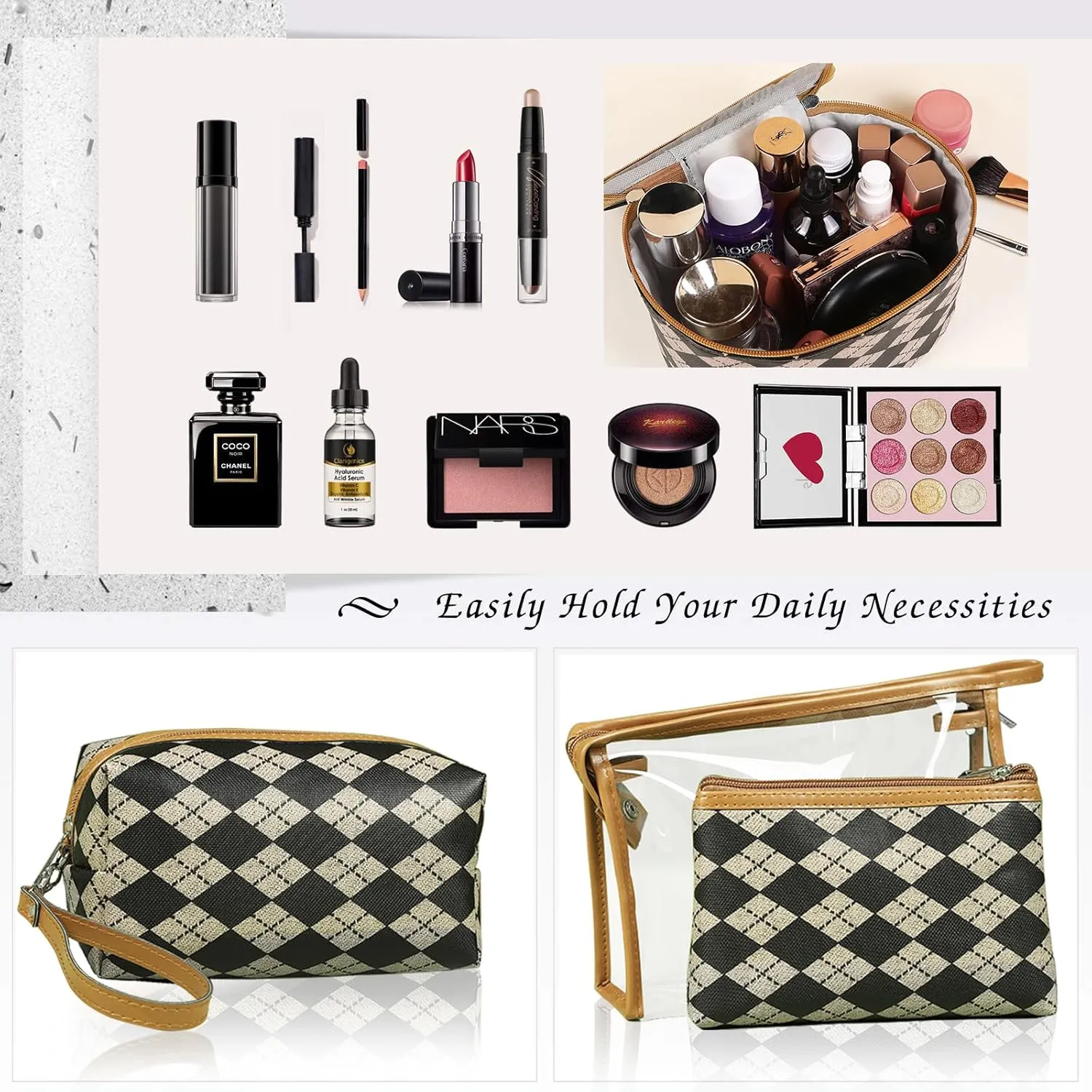 Makeup Bag 4 Pcs Waterproof Cosmetic Bag Set Portable Travel Cosmetic Bag Multifunction Organizer Storage Bag Toiletry Bag forWomen and Girls (BROWN)