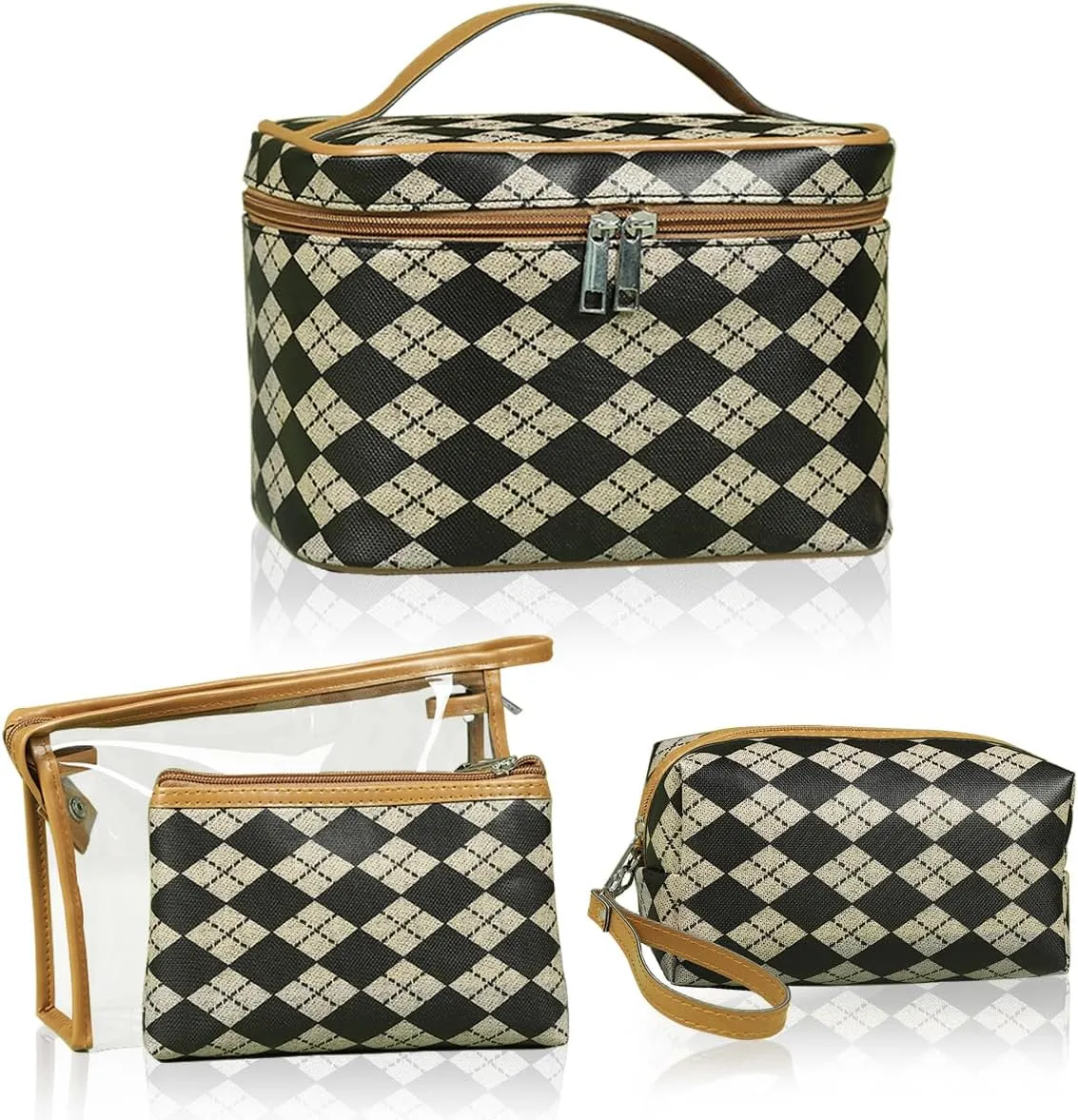 Makeup Bag 4 Pcs Waterproof Cosmetic Bag Set Portable Travel Cosmetic Bag Multifunction Organizer Storage Bag Toiletry Bag forWomen and Girls (BROWN)