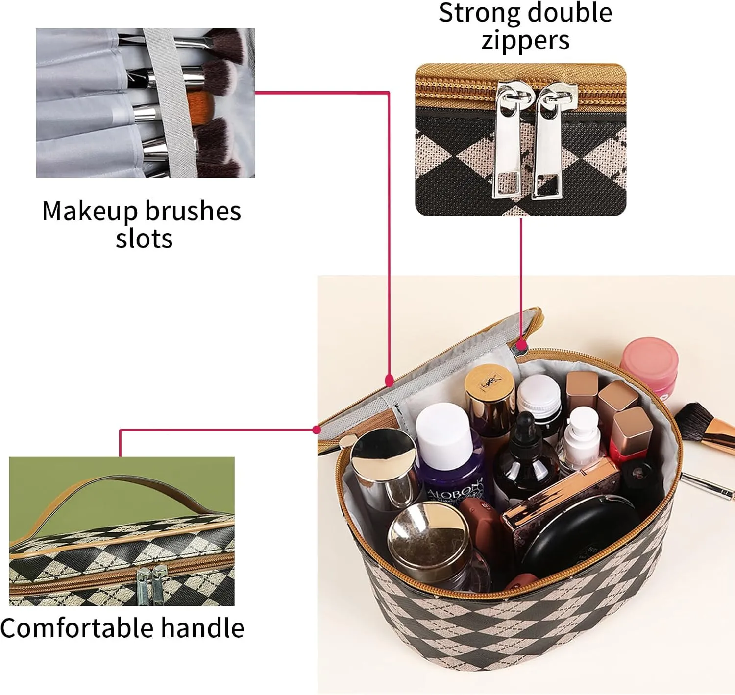 Makeup Bag 4 Pcs Waterproof Cosmetic Bag Set Portable Travel Cosmetic Bag Multifunction Organizer Storage Bag Toiletry Bag forWomen and Girls (BROWN)
