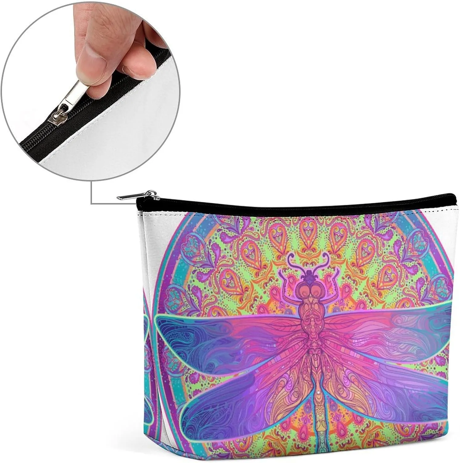Mandala Pattern Large Capacity Cosmetic Bags for Women, Dragonfly Personalised Travel Makeup Bag,Waterproof Scratch Resistant Travel Toiletry Bag