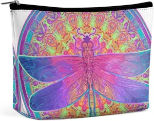 Mandala Pattern Large Capacity Cosmetic Bags for Women, Dragonfly Personalised Travel Makeup Bag,Waterproof Scratch Resistant Travel Toiletry Bag
