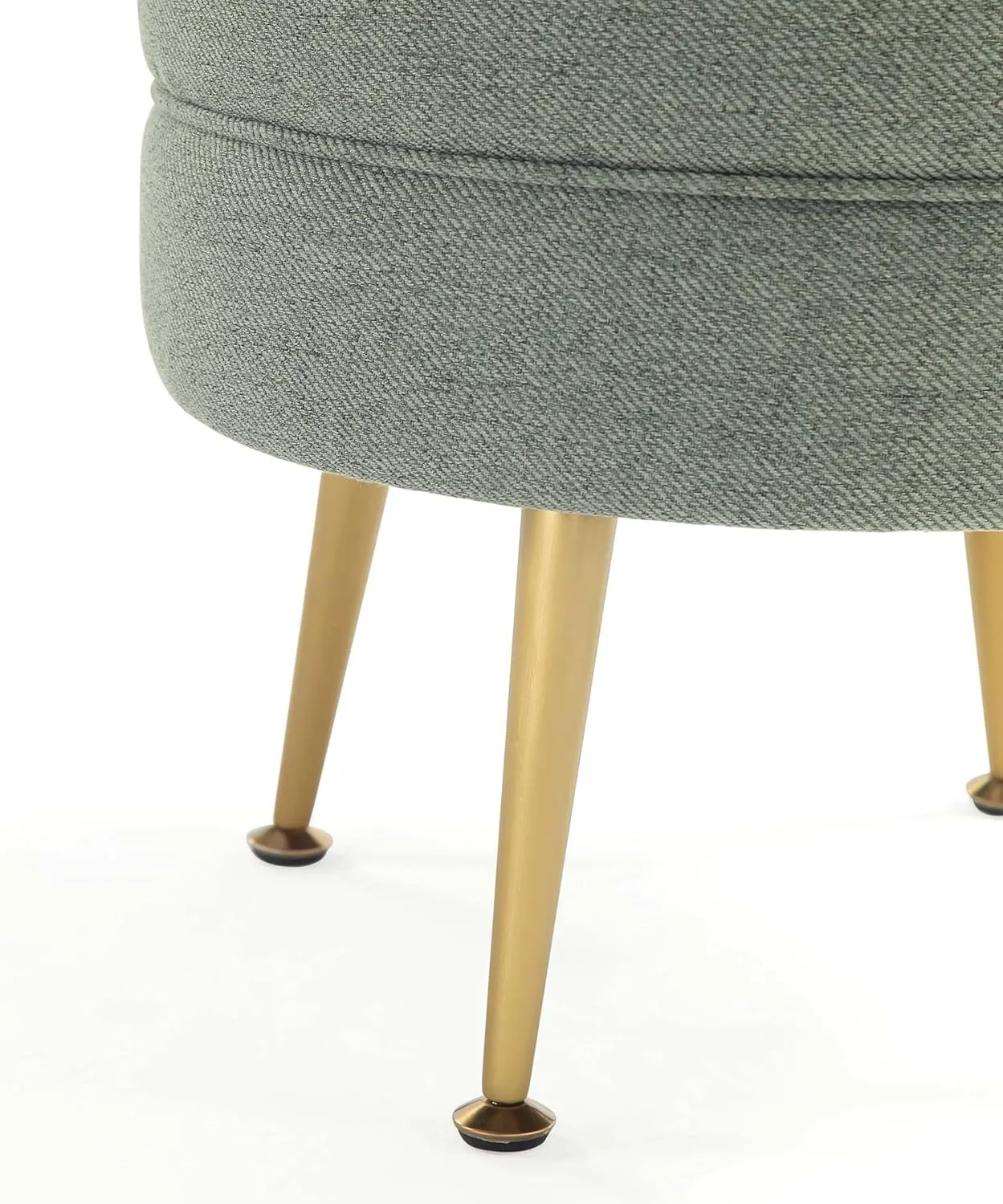 Manhattan Comfort Bailey Mid-Century Modern Round Ottoman - Durable Woven Polyester Blend Upholstery, Stylish Gold Stainless Steel Legs - Easy Assembly, Perfect for Living Room, Sage Green