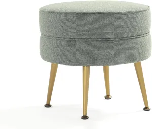 Manhattan Comfort Bailey Mid-Century Modern Round Ottoman - Durable Woven Polyester Blend Upholstery, Stylish Gold Stainless Steel Legs - Easy Assembly, Perfect for Living Room, Sage Green