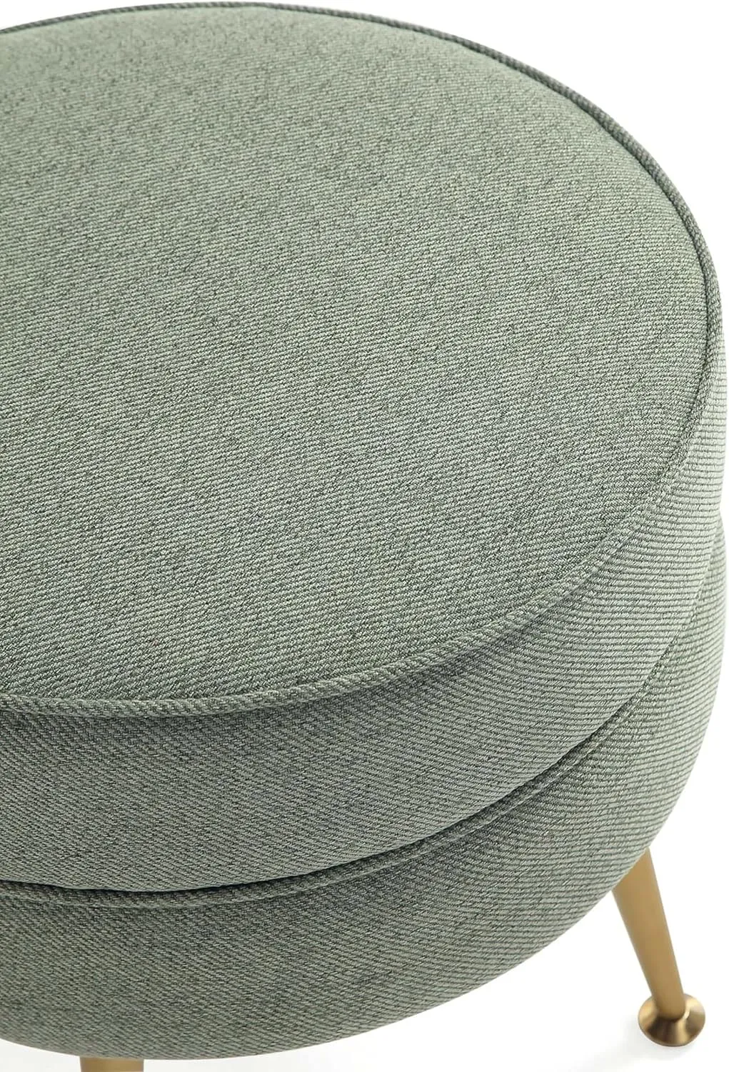 Manhattan Comfort Bailey Mid-Century Modern Round Ottoman - Durable Woven Polyester Blend Upholstery, Stylish Gold Stainless Steel Legs - Easy Assembly, Perfect for Living Room, Sage Green