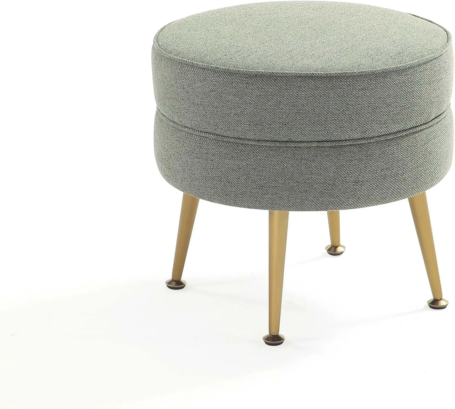 Manhattan Comfort Bailey Mid-Century Modern Round Ottoman - Durable Woven Polyester Blend Upholstery, Stylish Gold Stainless Steel Legs - Easy Assembly, Perfect for Living Room, Sage Green