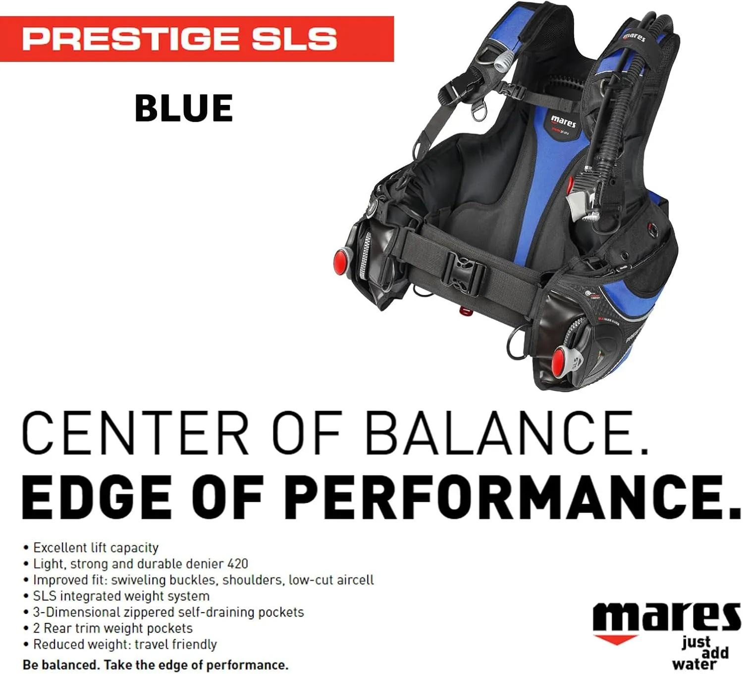 Mares Prestige SLS BCD | Unisex Ergonomic Lightweight Scuba Diving Travel Jacket BCD | High-Lift Capacity, 420 D Cordura, Large Pockets