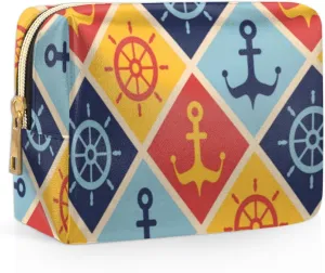 Maritime Mood Travel Makeup Bag Cosmetic Bags for Women Durable Portable Leather Waterproof Small Makeup Bag with 4 Pock for Christmas Birthday Gifts