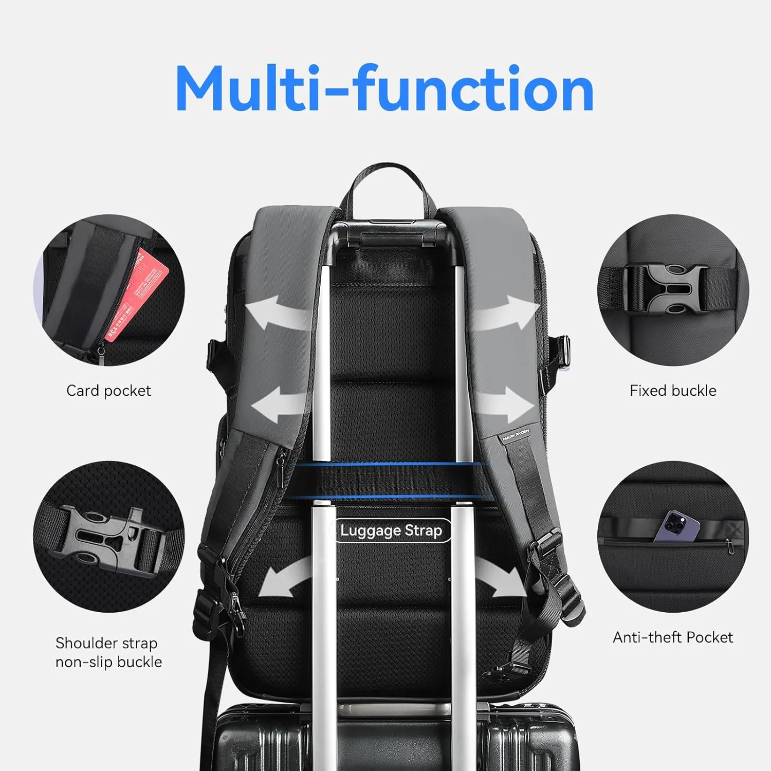 MARK RYDEN Travel Backpack for Men, 40L Airline Approved Carry on Backpack with USB Charging Port, 17.3 Inch Waterproof Business Laptop Backpack