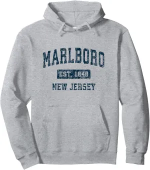 Marlboro New Jersey NJ Vintage Sports Design Navy Print Pullover Hoodie