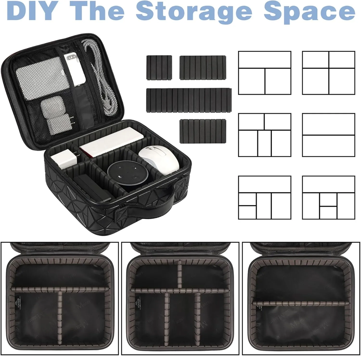 MATEIN Cable Organizer Bag, Waterproof Travel Electronic Storage with Adjustable Divider, Shockproof Portable Double Layer Tech Bag Carrying Case for Cord, Earbuds, Charger, SD Card, DJ Gifts, Black