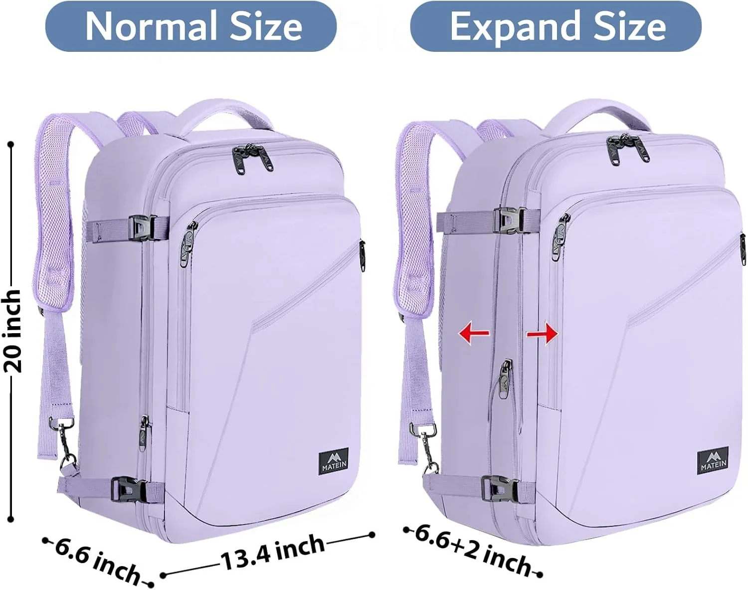MATEIN Purple Backpack, Extra Large Travel Backpack for Women, Expandable Suitcase for Hiking Camping Gym, Water Resistant Carryon Daypack for Travelling, Cute Gifts, Light Purple