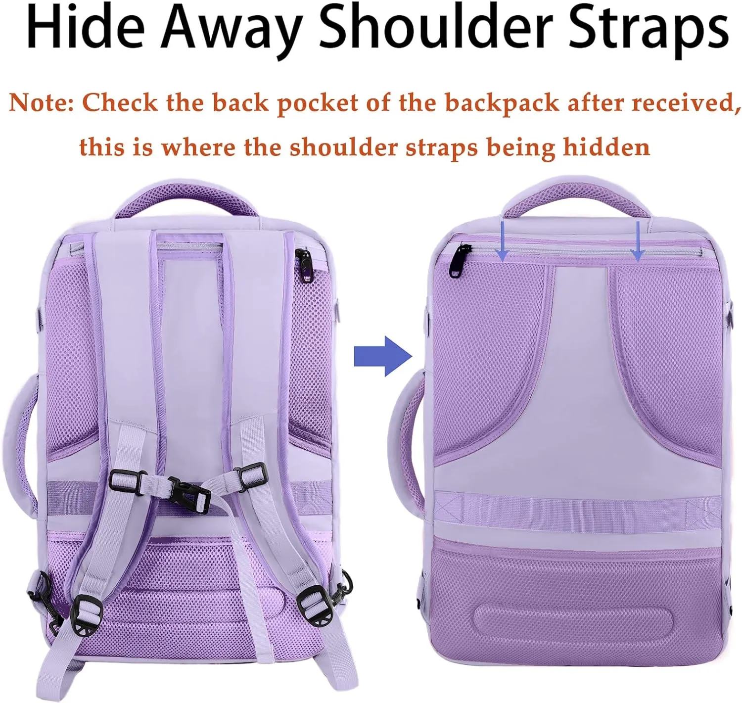 MATEIN Purple Backpack, Extra Large Travel Backpack for Women, Expandable Suitcase for Hiking Camping Gym, Water Resistant Carryon Daypack for Travelling, Cute Gifts, Light Purple