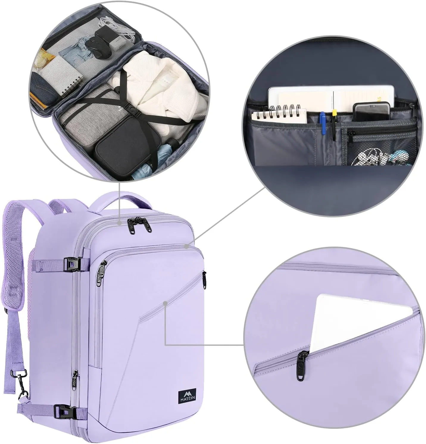 MATEIN Purple Backpack, Extra Large Travel Backpack for Women, Expandable Suitcase for Hiking Camping Gym, Water Resistant Carryon Daypack for Travelling, Cute Gifts, Light Purple
