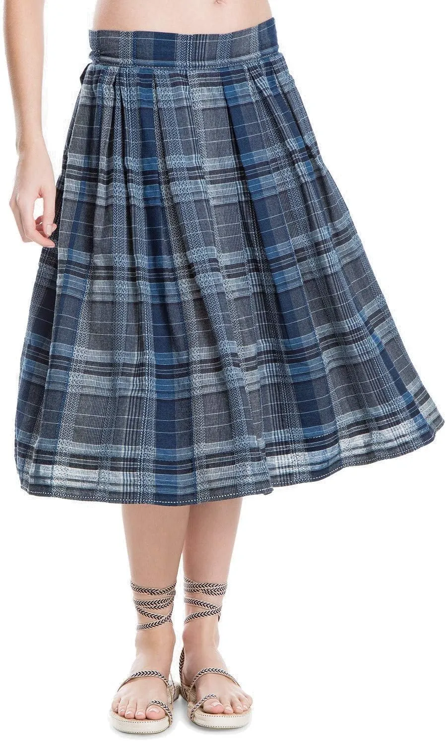 MAXSTUDIO Woven Plaid Midi Skirt