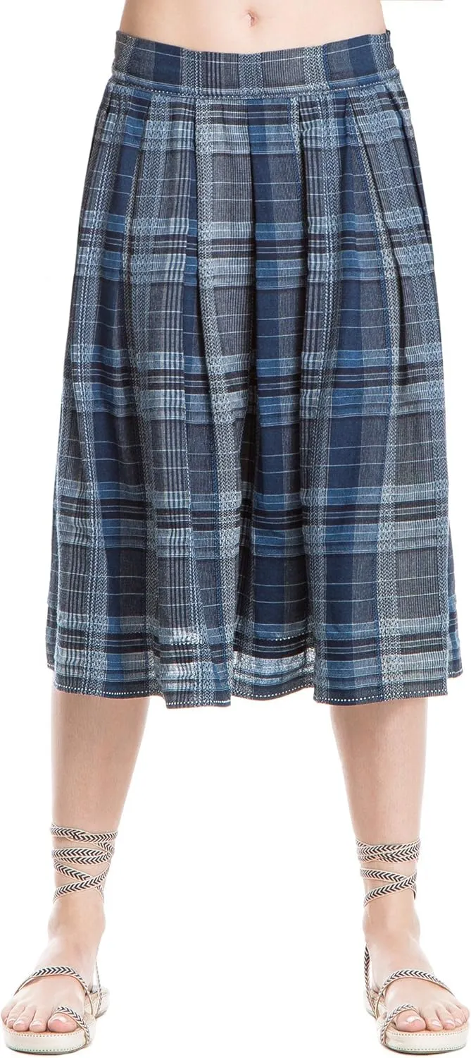MAXSTUDIO Woven Plaid Midi Skirt