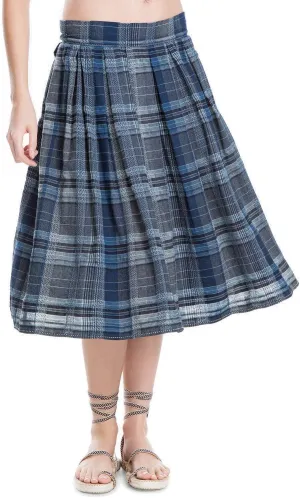 MAXSTUDIO Woven Plaid Midi Skirt