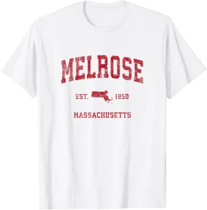 Melrose Massachusetts MA Vintage Sports Design Red Print T-Shirt