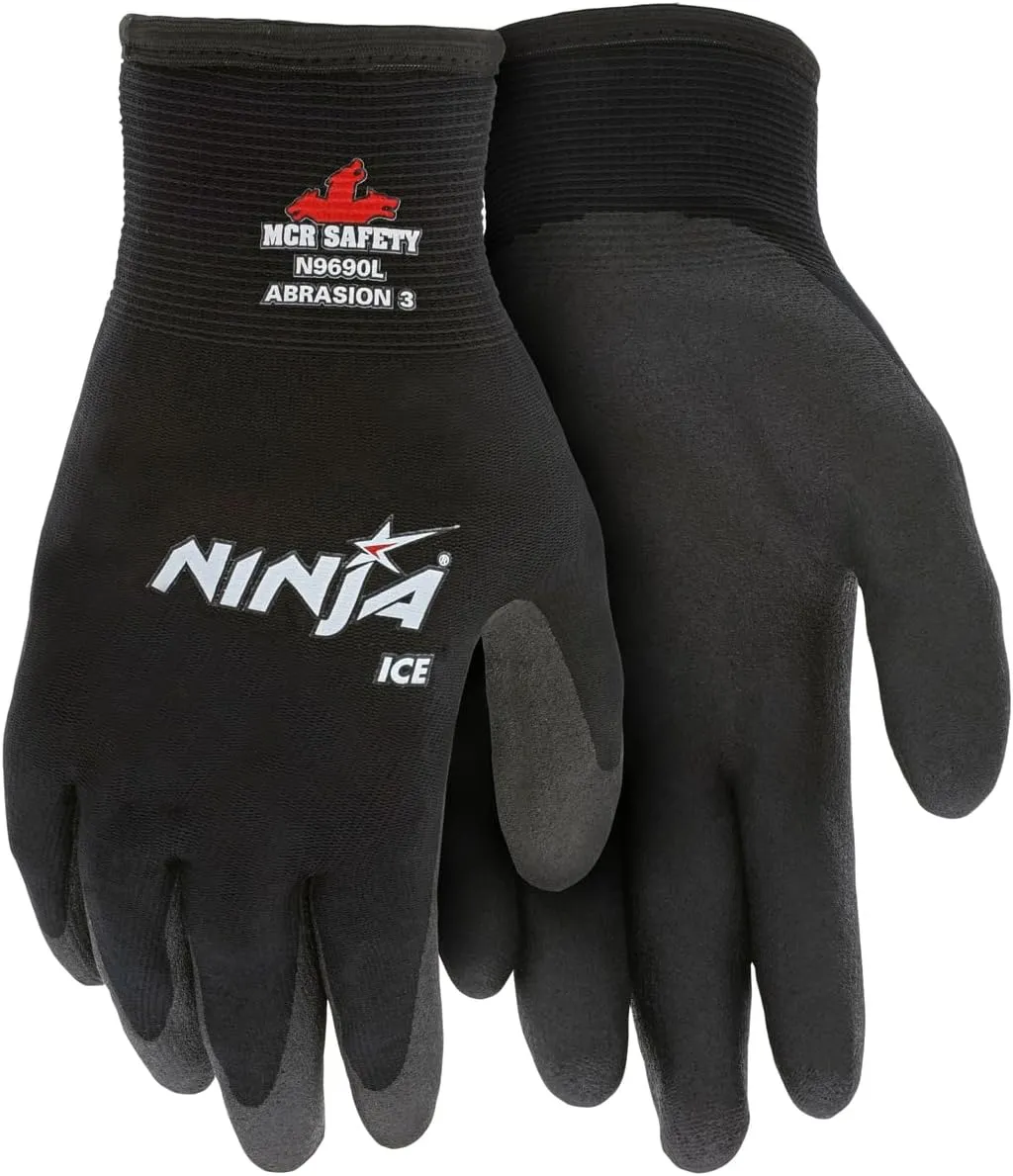 Memphis MCR Safety Ninja Ice 15 Gauge black nylon, HPT palm and fingertips Size L 12-Pairs