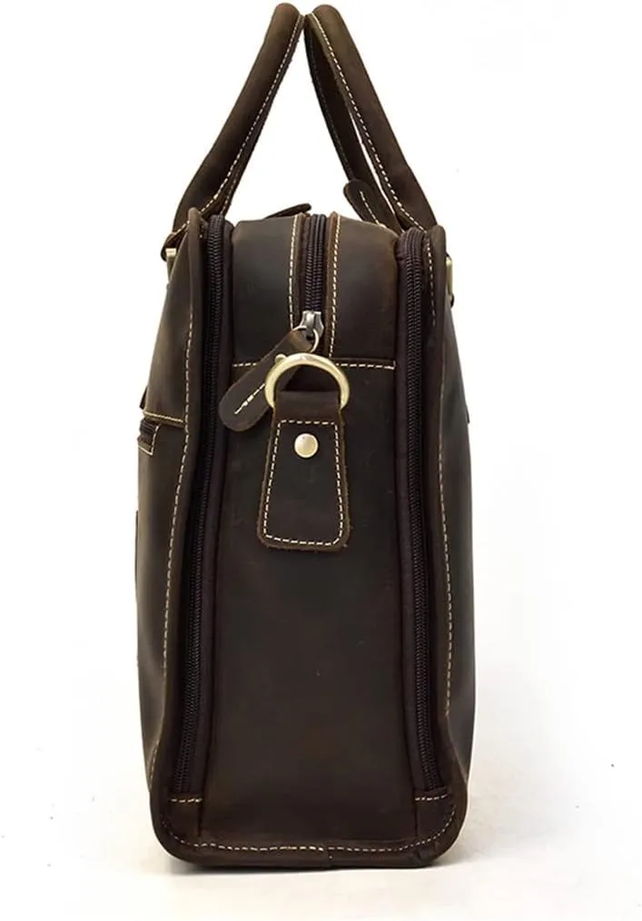 Men Briefcase Bag Genuine Cow Leather 15'' Laptop Business Totes Crazy Horse Leather Large Messenger Document Bag