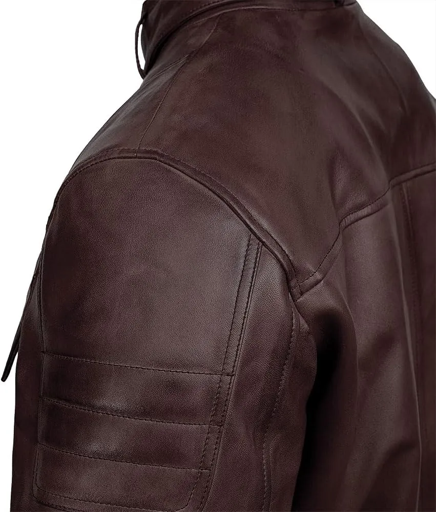 Men Cafe Racer Motorcycle Style Solid Color Leather Jacket Slim Fit Motorcycle Brown Leather Jacket Moto Rider Cafe Racer