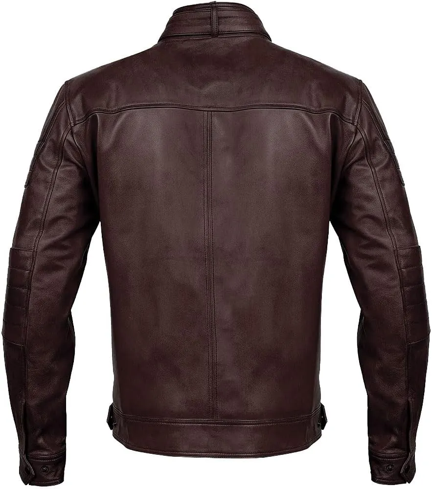 Men Cafe Racer Motorcycle Style Solid Color Leather Jacket Slim Fit Motorcycle Brown Leather Jacket Moto Rider Cafe Racer