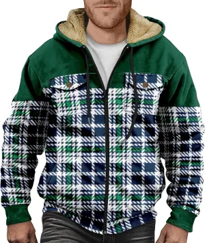 Men Coats Winter Long Sleeve Zipper Hoodies Sherpa Fleece Lined Vintage Print Jackets Fall Winter Coats