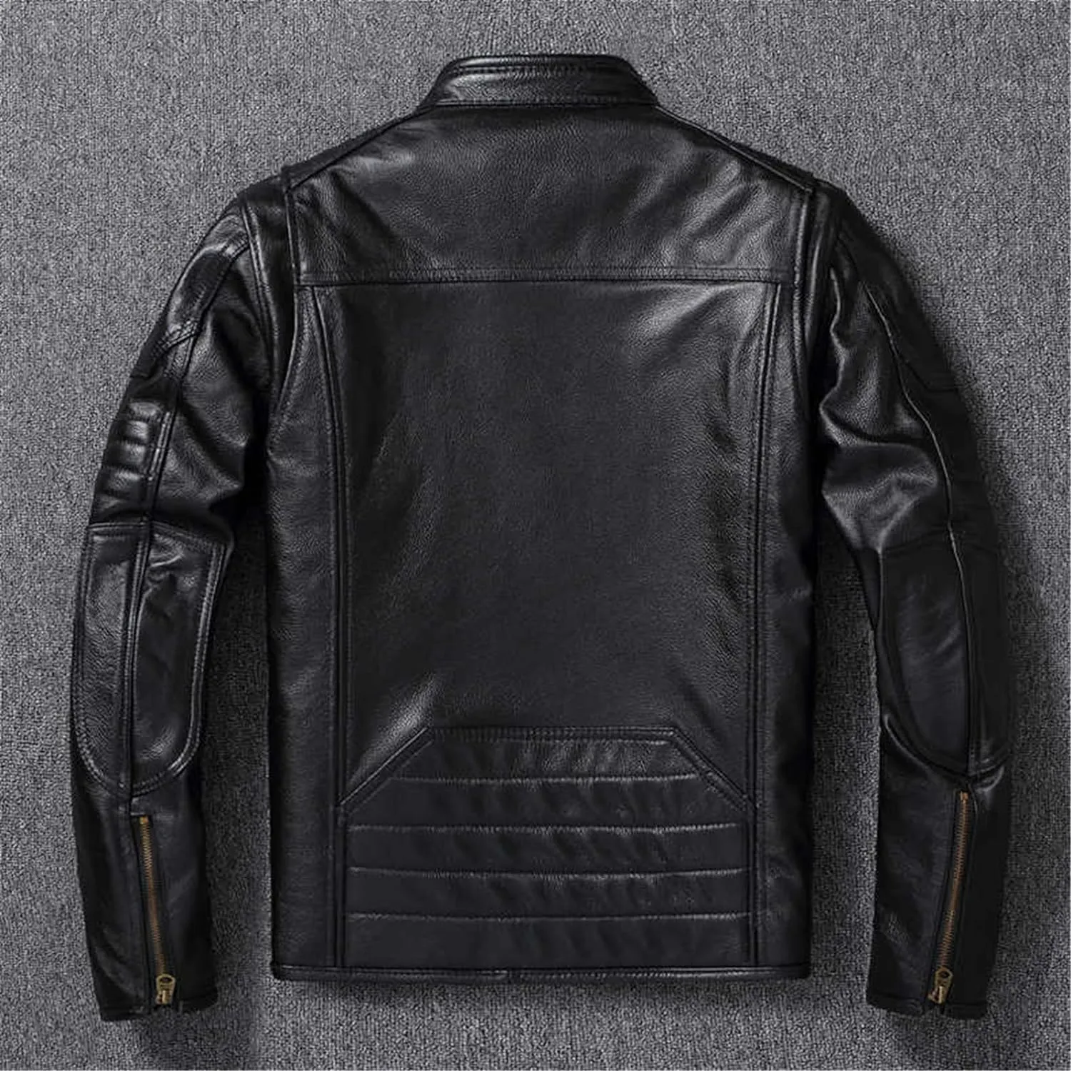 Men’s Black Vintage Genuine Cowhide Biker Quilted Shoulders Motorcycle Rider Slim Fit Leather Jacket