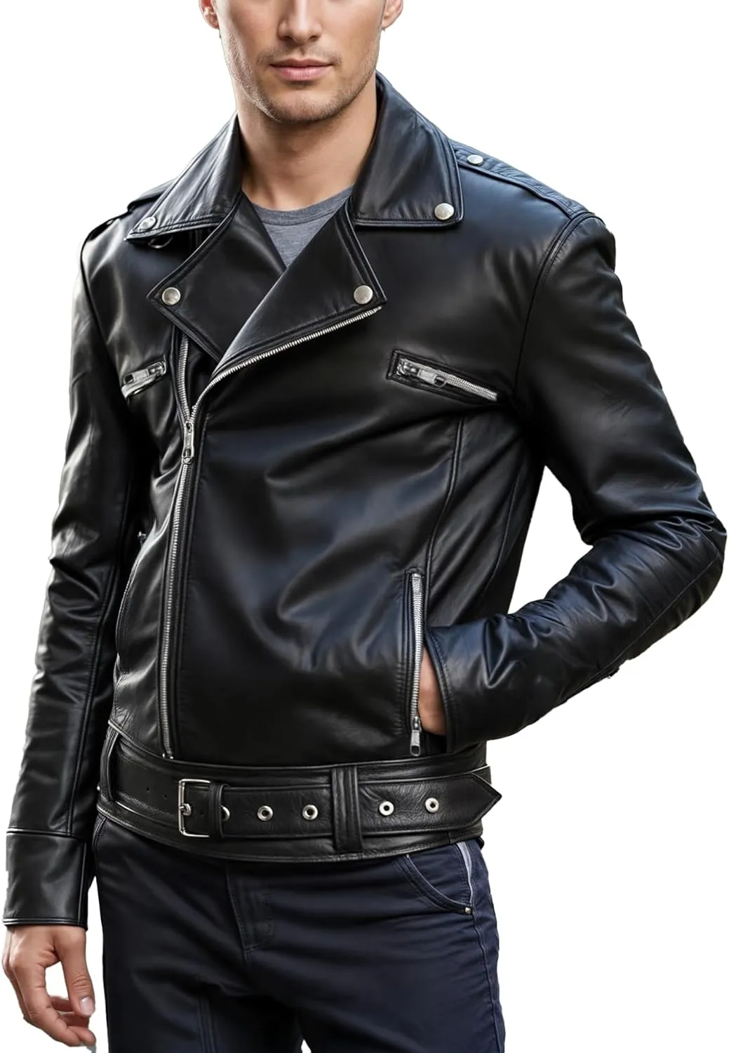 Men's Brown Suede Leather Fur Shearling Collar Jacket - Black Leather Motorcycle Jacket Men - Brown Corduroy Coat