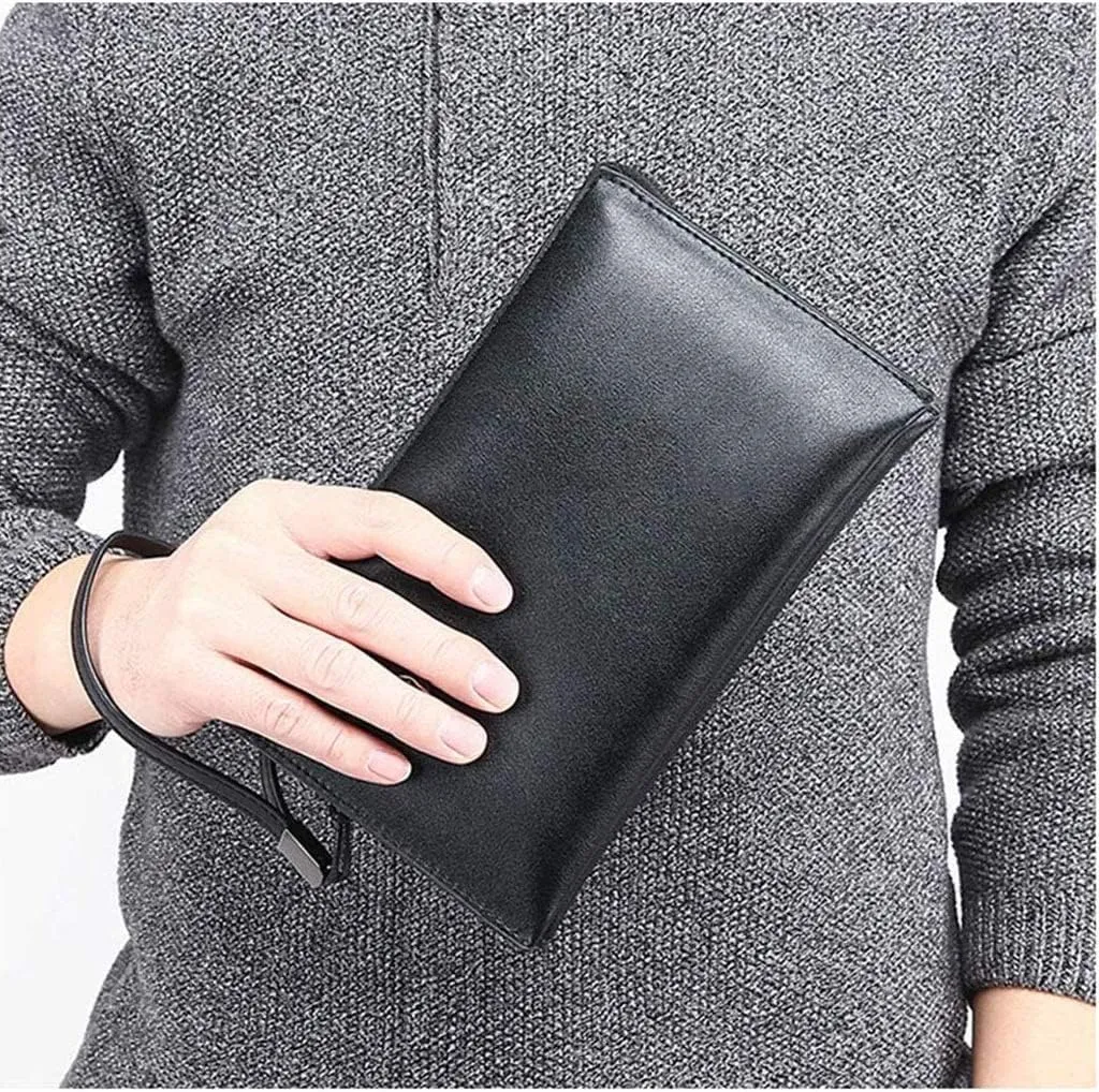 Mens Clutch Bag Handbag Leather Purse Zipper Long Wallet Business Hand Clutch Phone Holder