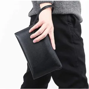 Mens Clutch Bag Handbag Leather Purse Zipper Long Wallet Business Hand Clutch Phone Holder