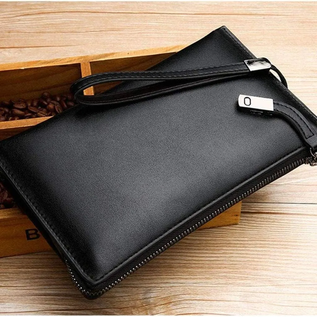 Mens Clutch Bag Handbag Leather Purse Zipper Long Wallet Business Hand Clutch Phone Holder