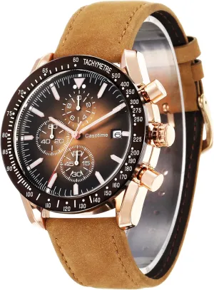 Men's Leather Band Chronograph Watch - 30M Waterproof Big Face Analog Quartz Date - Work Sport Casual Classical Fashion Designer Dress Wrist Watch - Elegant Gift for Men