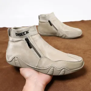 Men's Leather Sneakers, Soft Full-Grain Leather, Low Heel, Rubber Sole