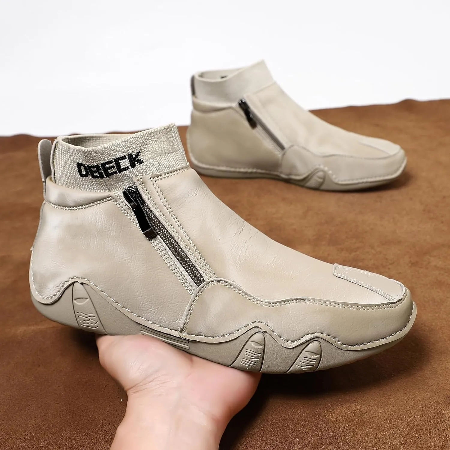 Men's Leather Sneakers, Soft Full-Grain Leather, Low Heel, Rubber Sole