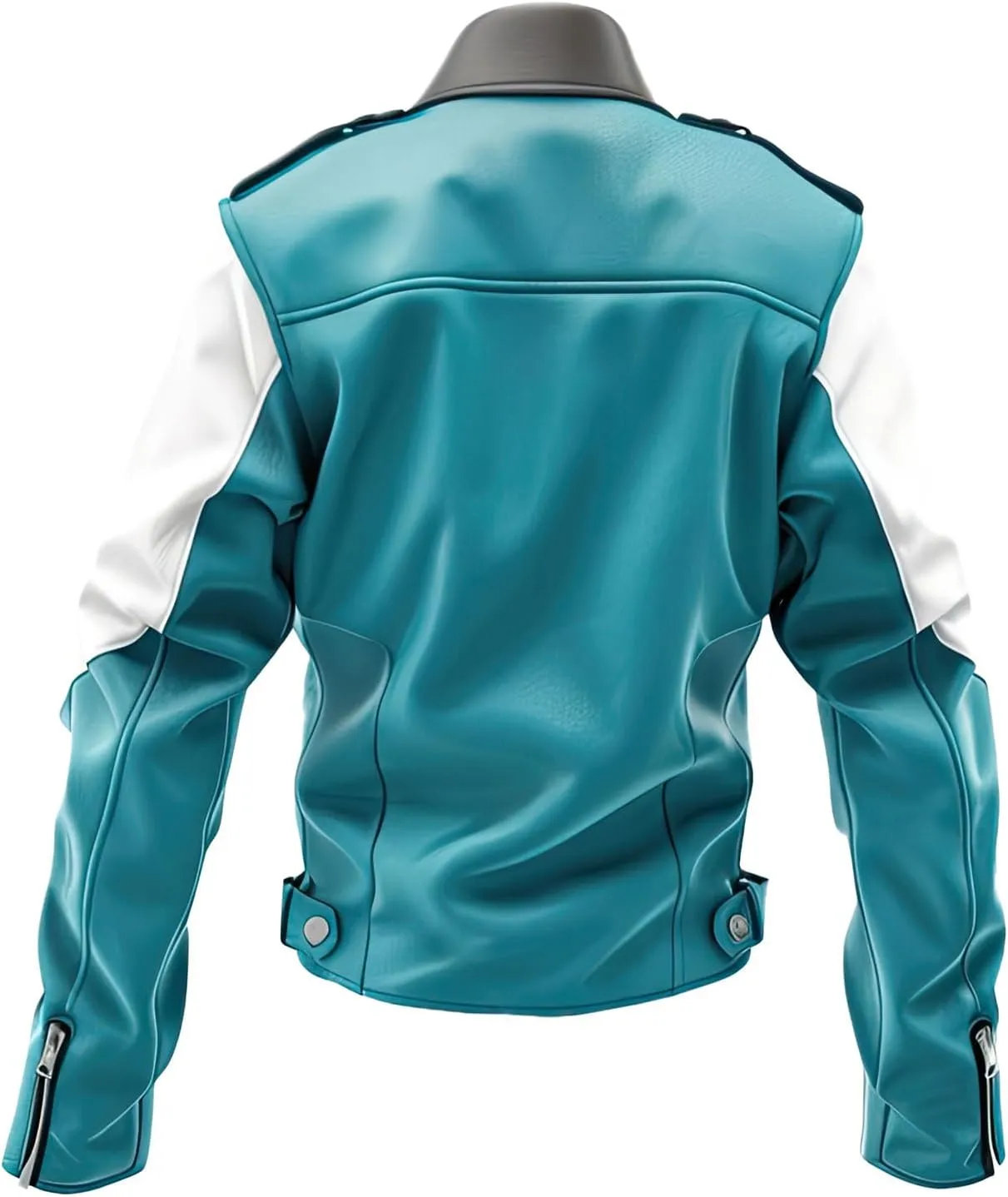Men’s Turquoise Blue White Genuine Sheepskin Shirt Collar Casual Classy Outfit Motor Biker Slim Fit Rider Leather Jacket