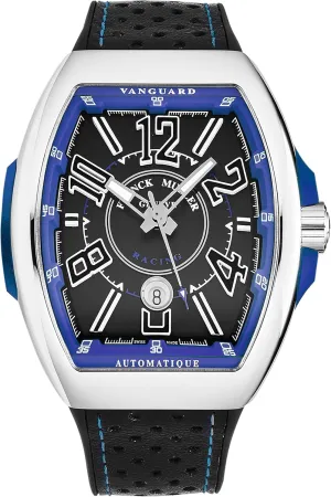 Men's 'Vanguard Racing' Black Dial Black Rubber with Leather Insert Strap Automatic Watch 45SCRACINGBLKBU