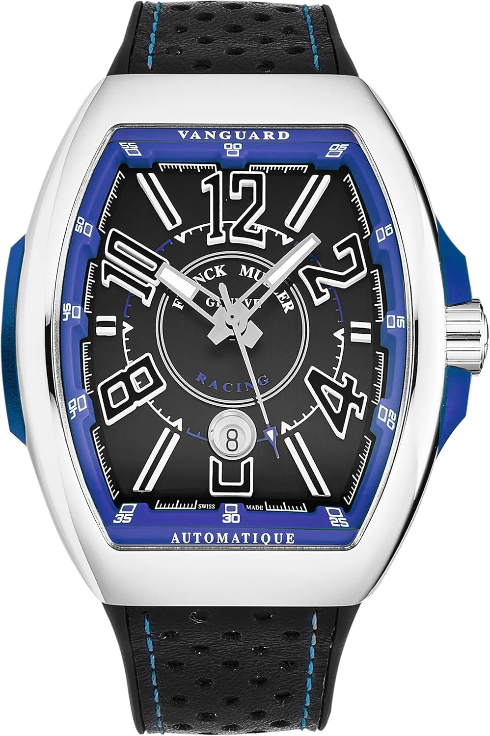 Men's 'Vanguard Racing' Black Dial Black Rubber with Leather Insert Strap Automatic Watch 45SCRACINGBLKBU