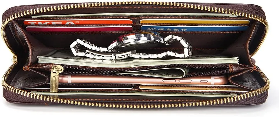 Mens Wallet Long Purse Leather Clutch Large Business Handbag Phone Card Holder Case Gift for Men Father Son Husband Boyfriend