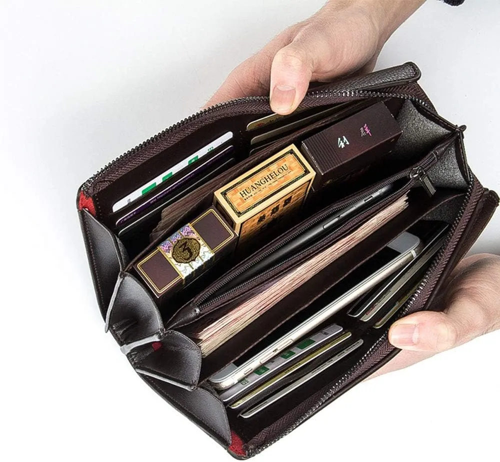 Mens Wallet Long Purse Leather Clutch Large Business Handbag Phone Card Holder Case Gift for Men Father Son Husband Boyfriend