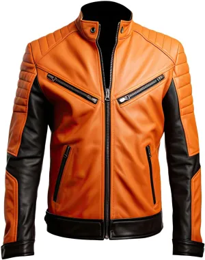 Men's Winter Warm Quilted Real Leather Jacket Stylish Perfect for Moto Racing & Riding Classic Biker Sportwear Coat