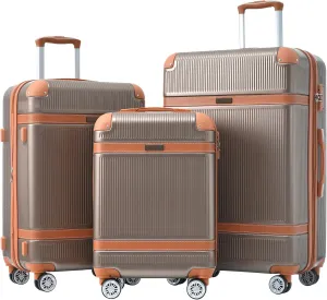 Merax 3 Piece Luggage Set, ABS Hardshell Suitcase with Spinner Wheels and TSA Lock, Lightweight Expandable Suitcase Set, 20” 24” 28”, Coppery