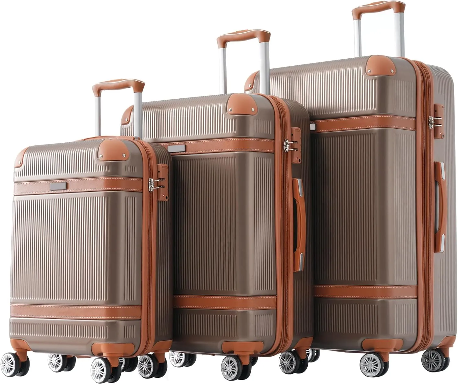 Merax 3 Piece Luggage Set, ABS Hardshell Suitcase with Spinner Wheels and TSA Lock, Lightweight Expandable Suitcase Set, 20” 24” 28”, Coppery