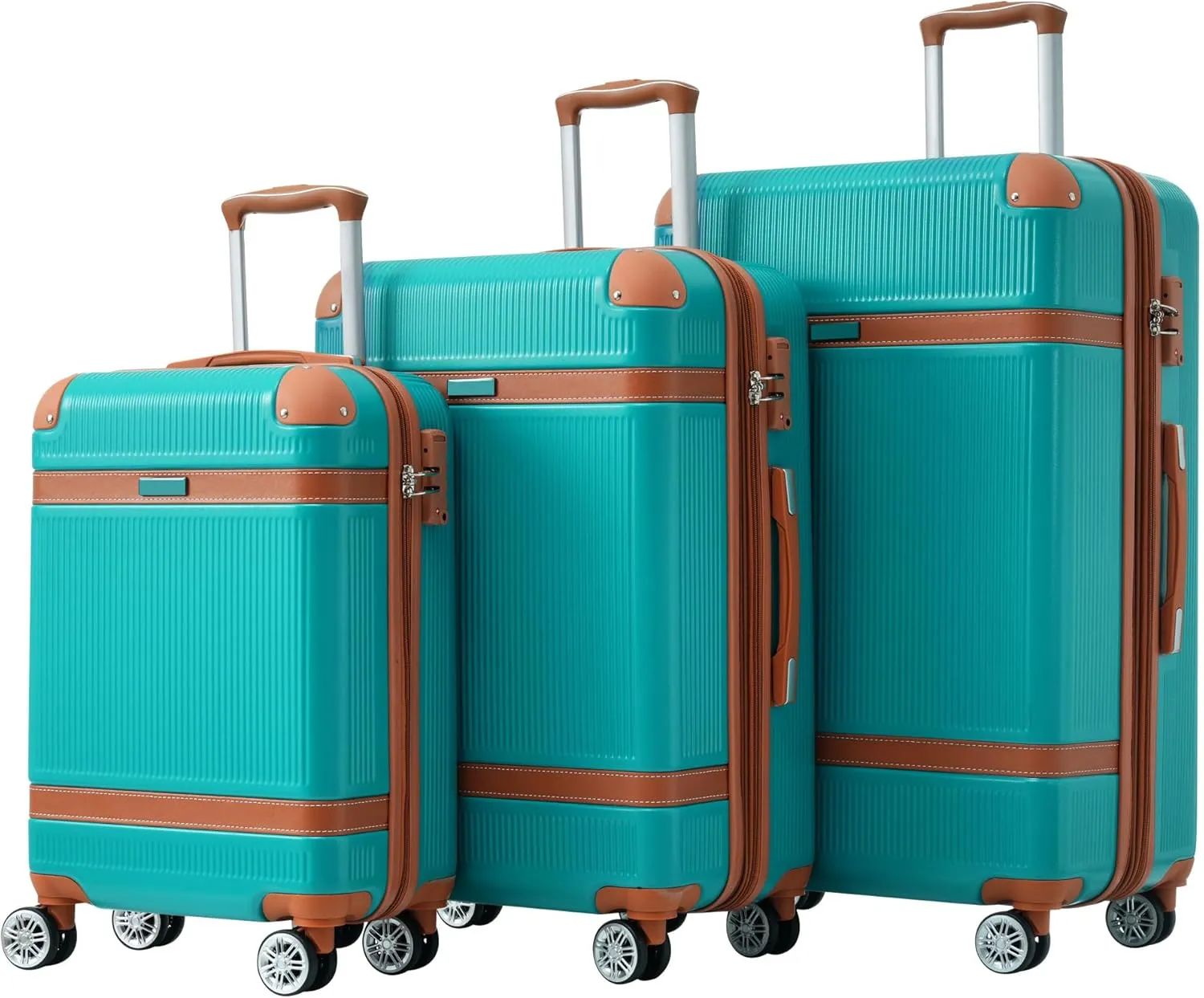 Merax 3 Piece Luggage Set, ABS Hardshell Suitcase with Spinner Wheels and TSA Lock, Lightweight Expandable Suitcase Set, 20” 24” 28”, Green