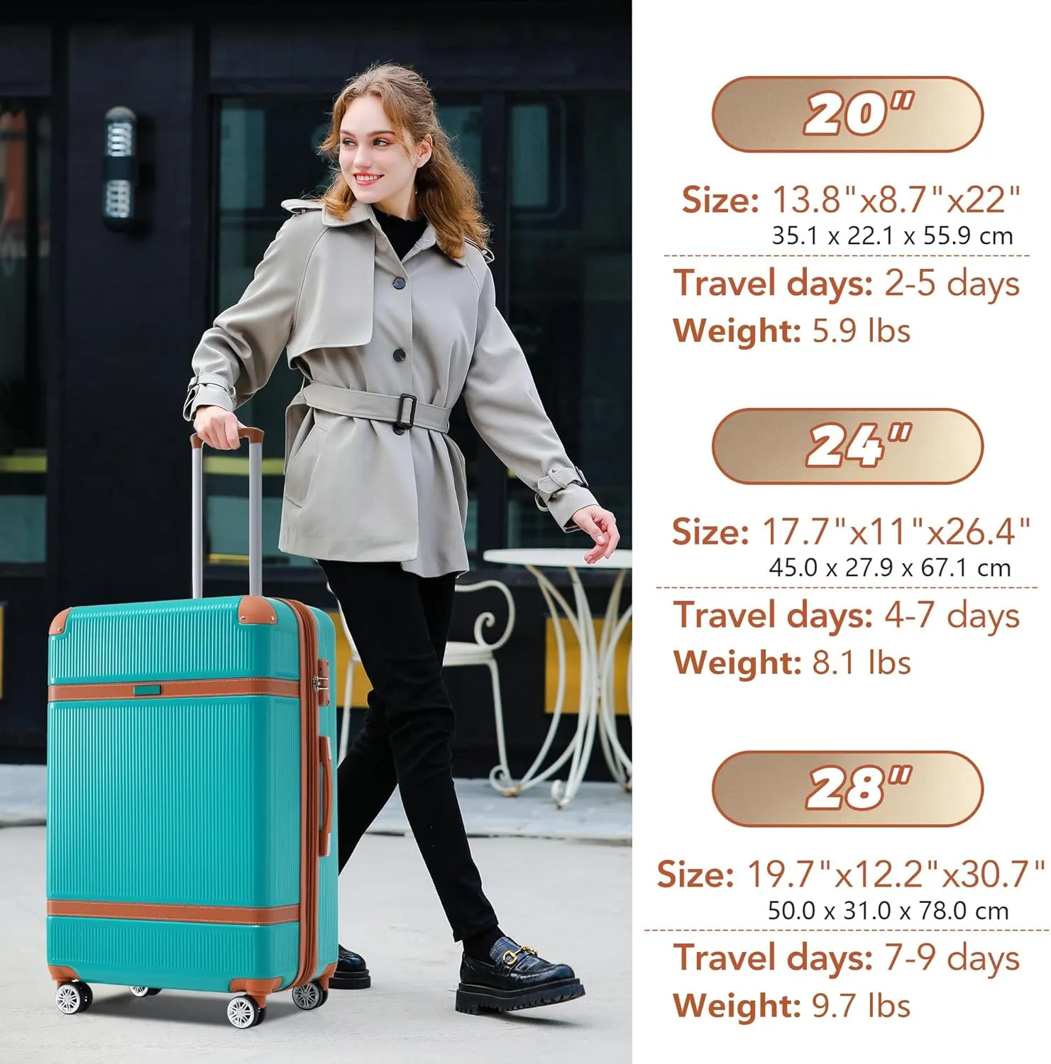 Merax 3 Piece Luggage Set, ABS Hardshell Suitcase with Spinner Wheels and TSA Lock, Lightweight Expandable Suitcase Set, 20” 24” 28”, Green