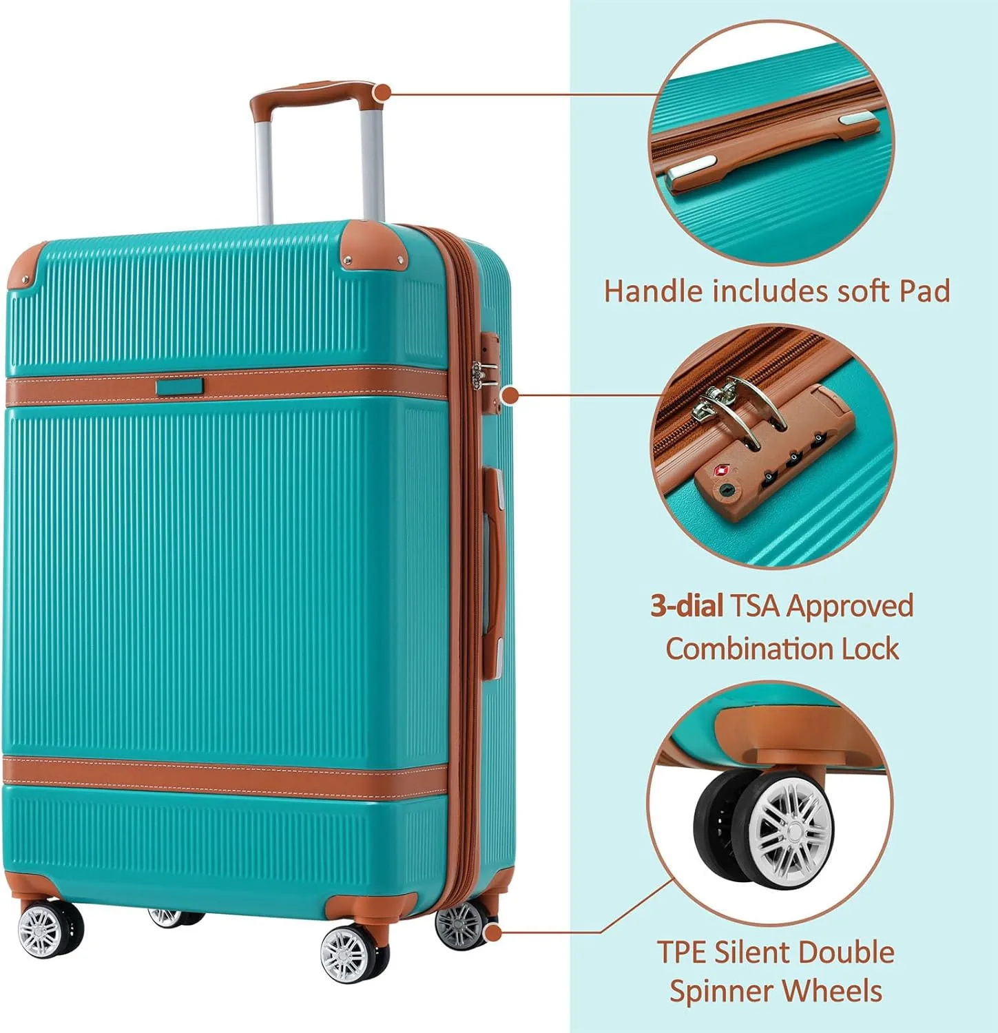Merax 3 Piece Luggage Set, ABS Hardshell Suitcase with Spinner Wheels and TSA Lock, Lightweight Expandable Suitcase Set, 20” 24” 28”, Green
