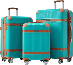 Merax 3 Piece Luggage Set, ABS Hardshell Suitcase with Spinner Wheels and TSA Lock, Lightweight Expandable Suitcase Set, 20” 24” 28”, Green