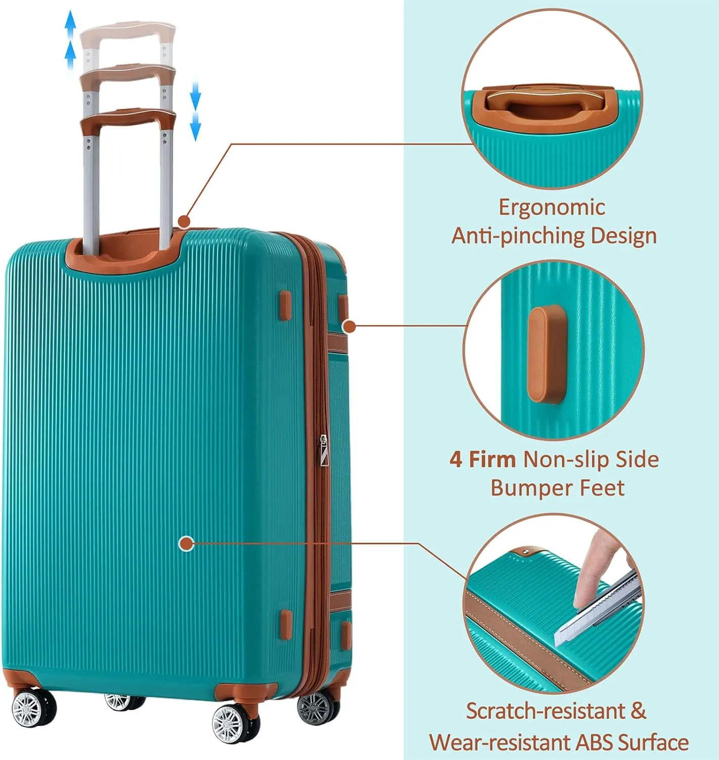 Merax 3 Piece Luggage Set, ABS Hardshell Suitcase with Spinner Wheels and TSA Lock, Lightweight Expandable Suitcase Set, 20” 24” 28”, Green