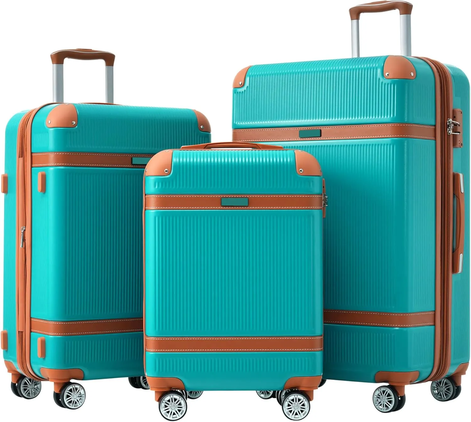 Merax 3 Piece Luggage Set, ABS Hardshell Suitcase with Spinner Wheels and TSA Lock, Lightweight Expandable Suitcase Set, 20” 24” 28”, Green