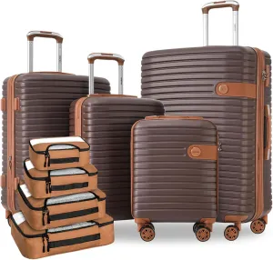 Merax Hardshell Luggage Sets 4 piece Lightweight Suitcases With Wheels TSA Lock Expandable (only 24”/28”) ABS Large Luggage set (Brown)
